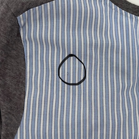 Deletta Womens Linen Blend Short Sleeve Top Size L Gray Blue Stripe Mixed Media - Picture 15 of 15